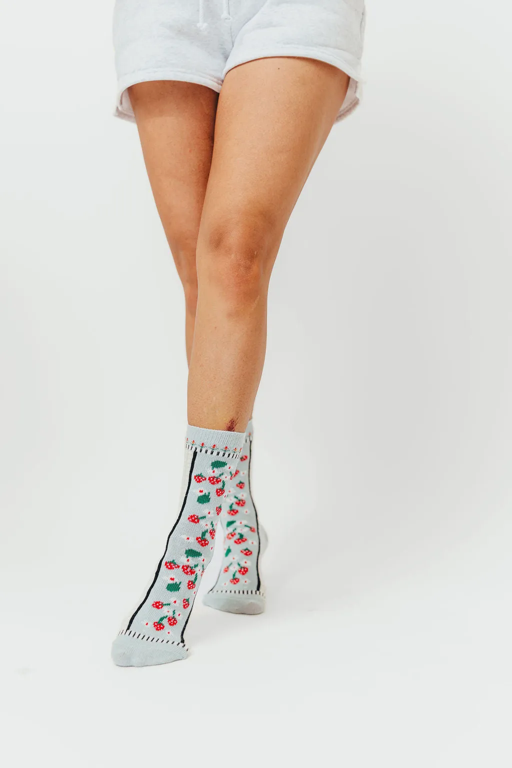 Strawberry Pattern Socks in Sage sold by Worth Collective