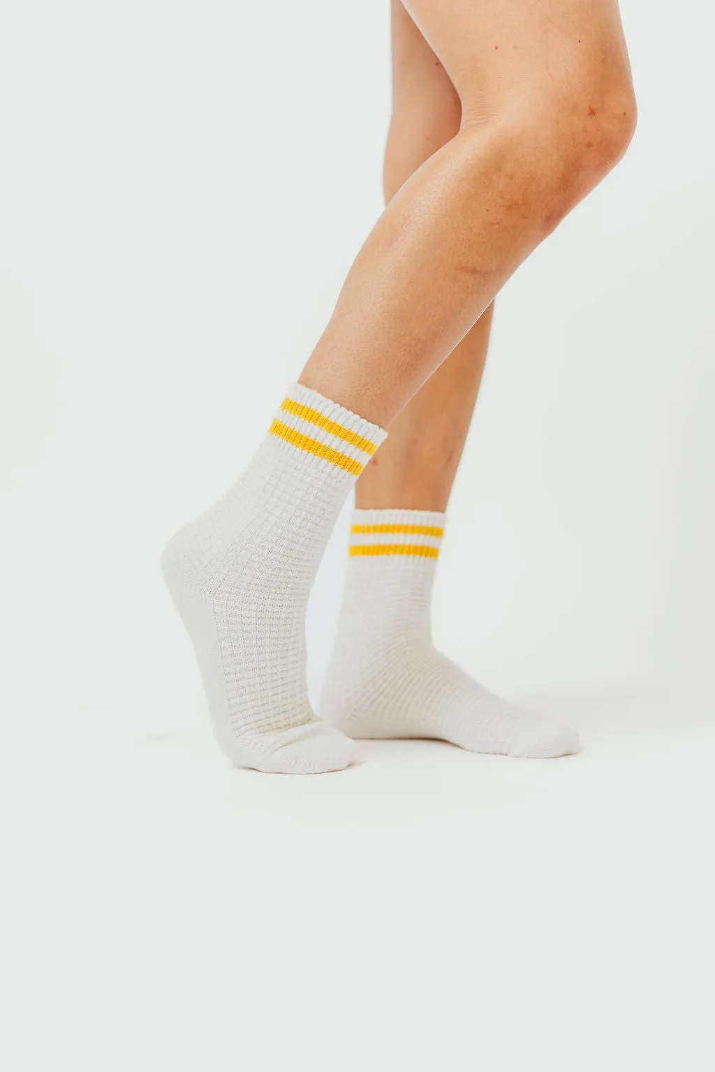 Waffle Weave Socks in Yellow Stripe sold by Worth Collective