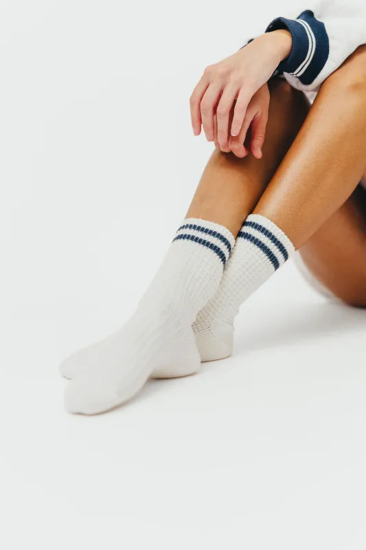 Waffle Weave Socks in Navy Stripe sold by Worth Collective