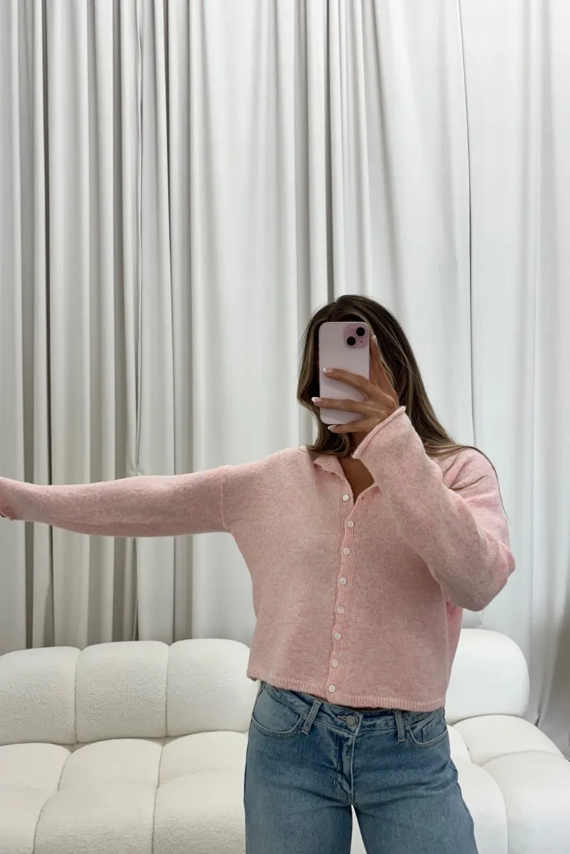 Dani Classic Lightweight Button Down Cardigan Top in Sherbet sold by Worth Collective product image thumbnail 3