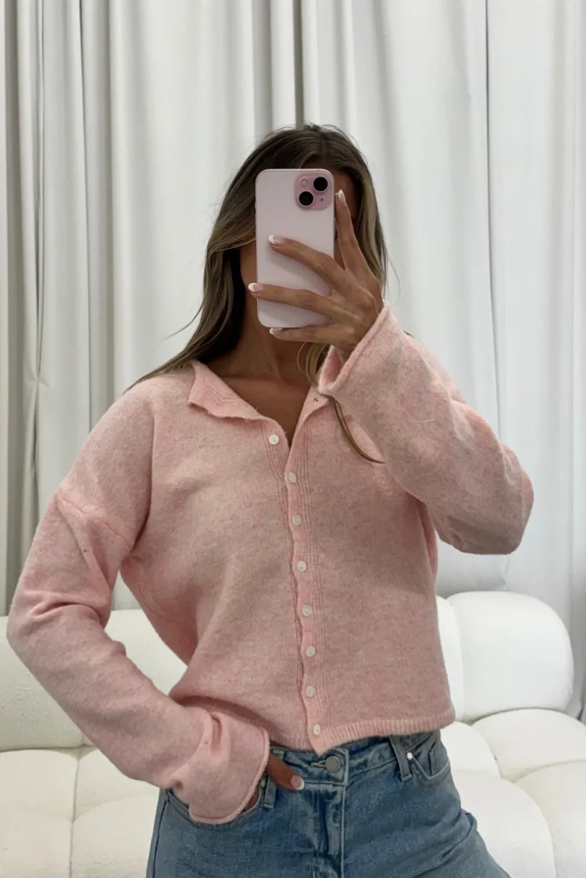 Dani Classic Lightweight Button Down Cardigan Top in Sherbet sold by Worth Collective product image thumbnail 4