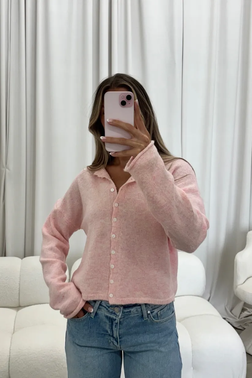 Dani Classic Lightweight Button Down Cardigan Top in Sherbet sold by Worth Collective