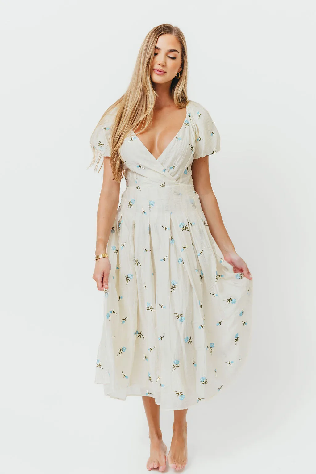Meadow Floral Midi Dress in Ivory/Blue *Final-Sale* sold by Worth Collective product image thumbnail 2