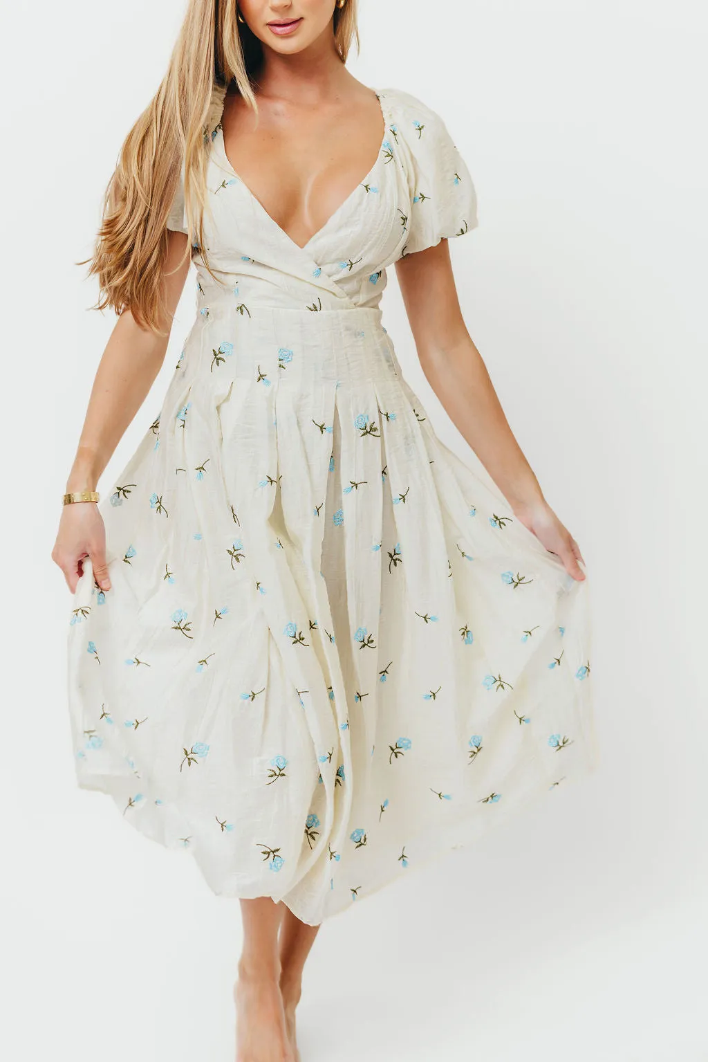 Meadow Floral Midi Dress in Ivory/Blue *Final-Sale* sold by Worth Collective product image thumbnail 4