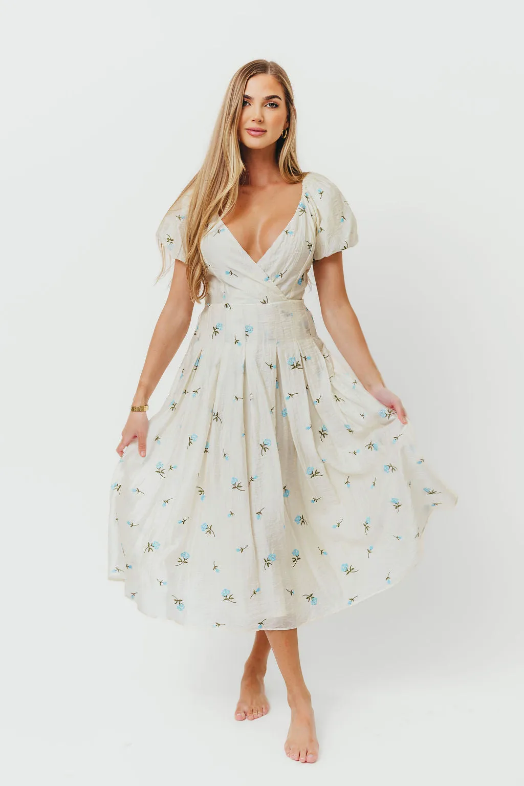 Meadow Floral Midi Dress in Ivory/Blue *Final-Sale* sold by Worth Collective product image thumbnail 3