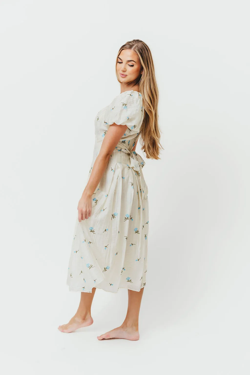 Meadow Floral Midi Dress in Ivory/Blue *Final-Sale* sold by Worth Collective product image thumbnail 5