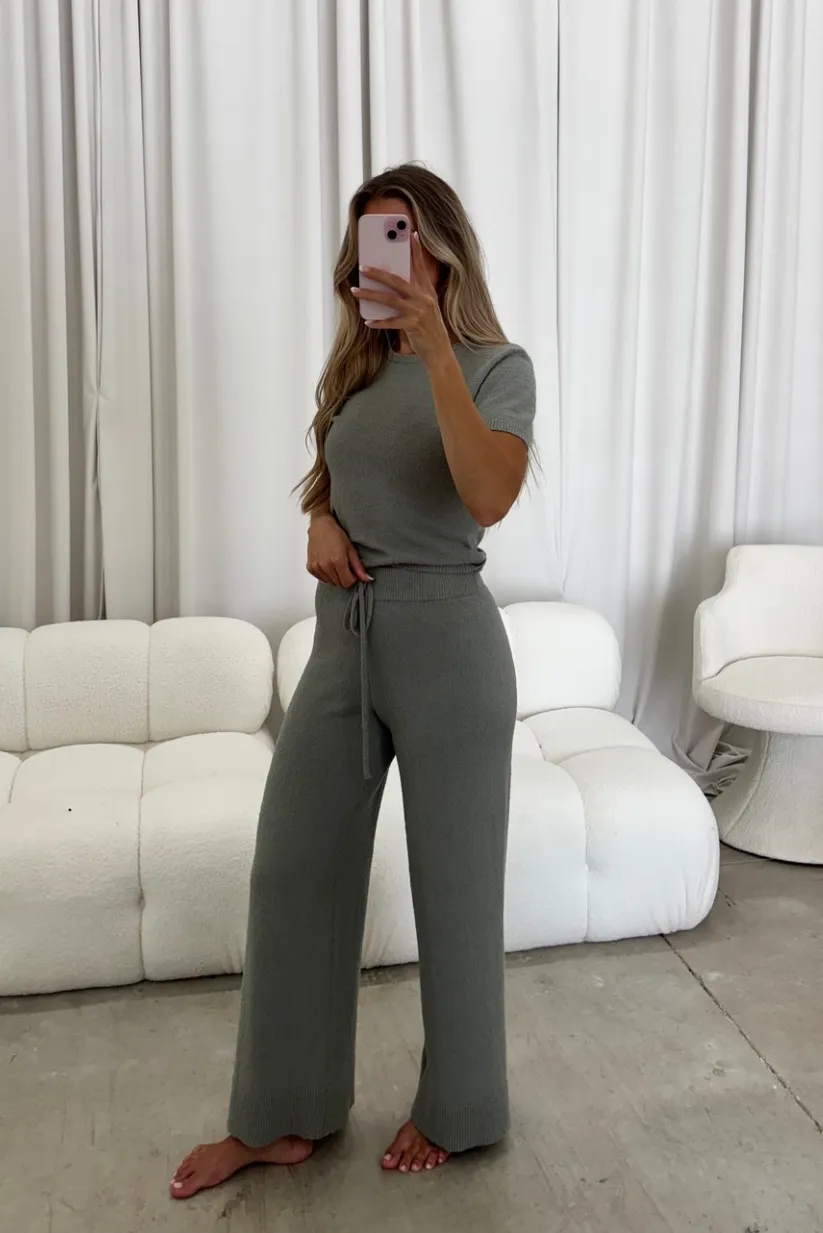 Andre Knit Top and Pants Set in Dusty Sage sold by Worth Collective
