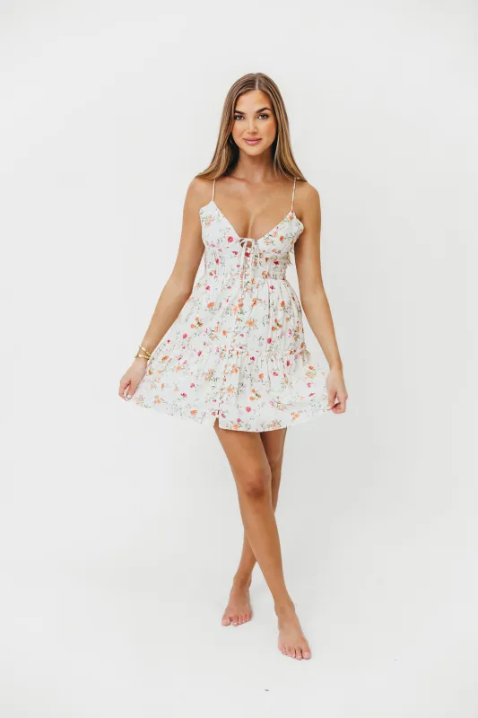 Taya Corset Tiered Mini Dress in Poppy Rose *Final-Sale* sold by Worth Collective