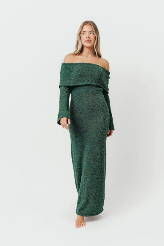 Nora Knit Maxi Dress in Hunter Green - Bump Friendly sold by Worth Collective
