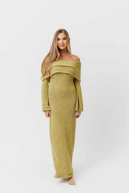 Nora Knit Maxi Dress in Dusty Lime - Bump Friendly sold by Worth Collective