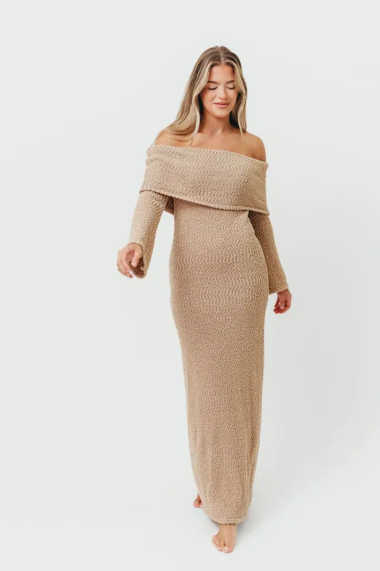 Nora Knit Maxi Dress in Tan - Bump Friendly sold by Worth Collective