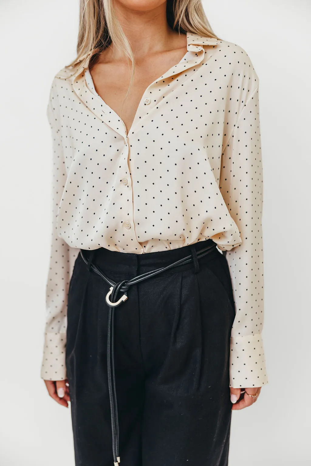 Eliza Satin Mini Polka Dots Top in Cream sold by Worth Collective product image thumbnail 2