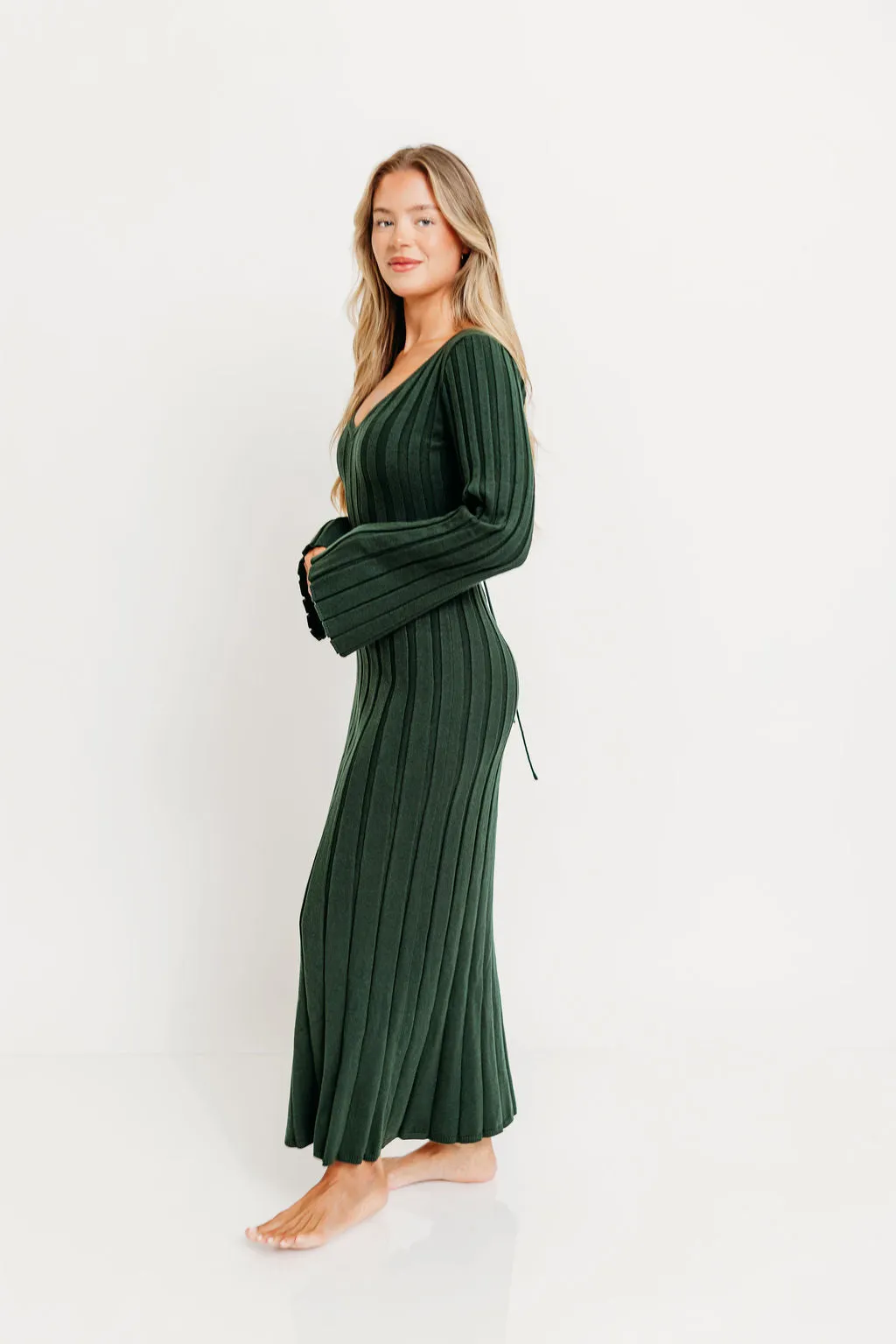 Hearth V-Neck Maxi Dress in Evergreen - Bump Friendly sold by Worth Collective product image thumbnail 3