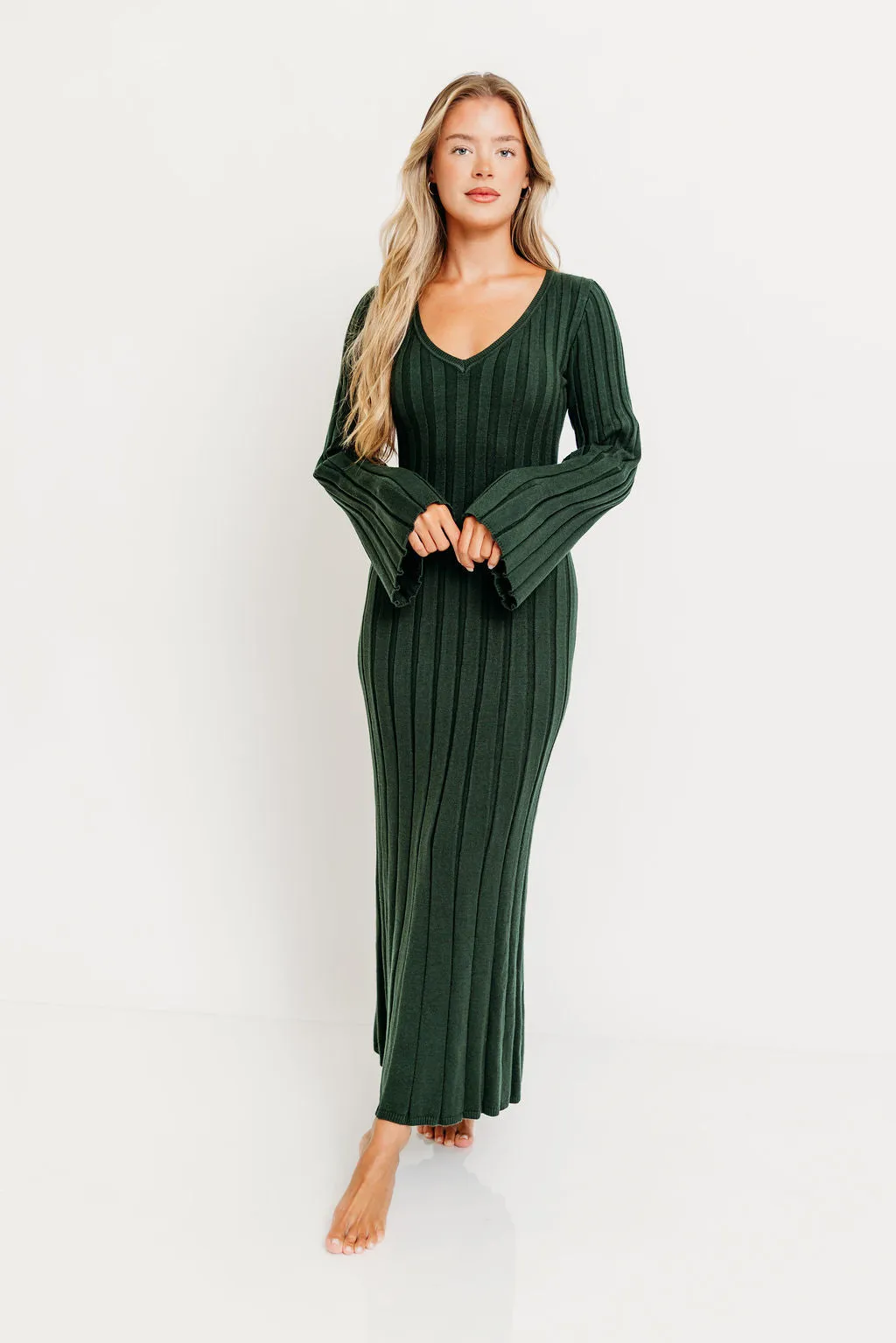 Hearth V-Neck Maxi Dress in Evergreen - Bump Friendly sold by Worth Collective
