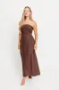 Irise 100% Linen Strapless Maxi Dress in Brown sold by Worth Collective