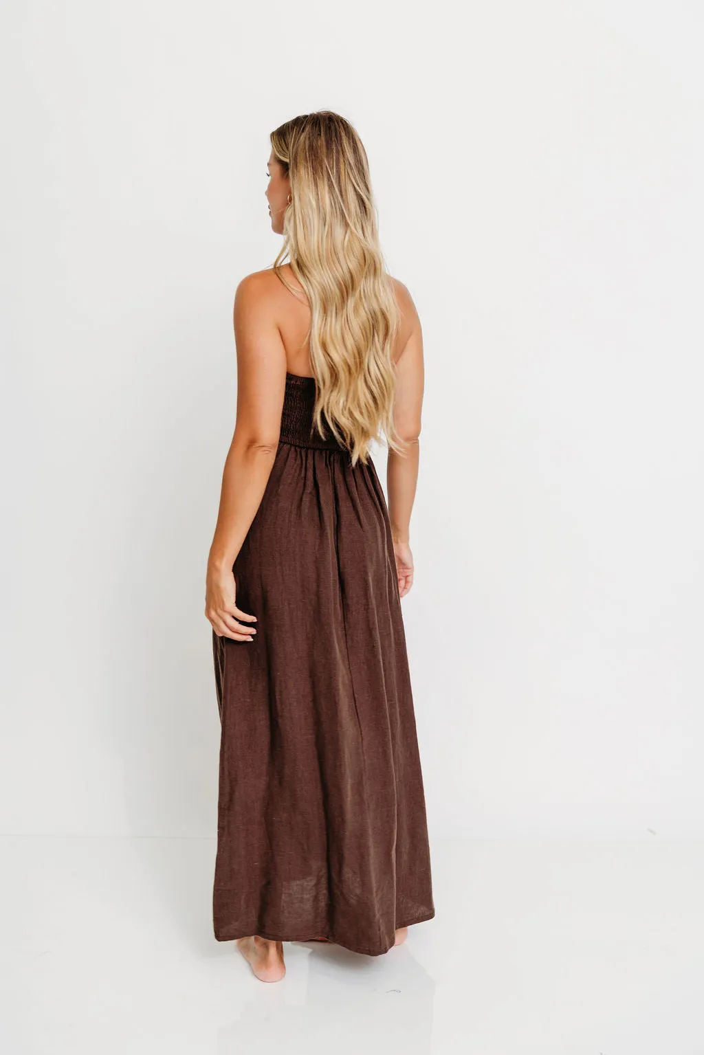 Irise 100% Linen Strapless Maxi Dress in Brown sold by Worth Collective product image thumbnail 5