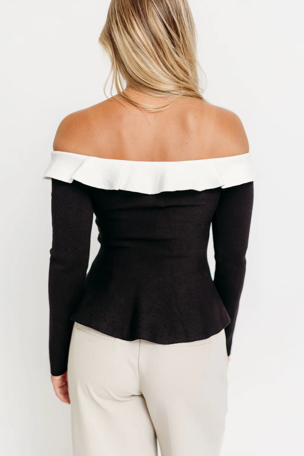 Teniel Off Shoulder Contrast Ruffle Detail Peplum Top in Blackn *Final-Sale* sold by Worth Collective product image thumbnail 5