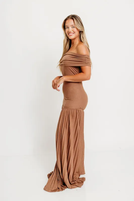 Elina Maxi Dress in Brown sold by Worth Collective