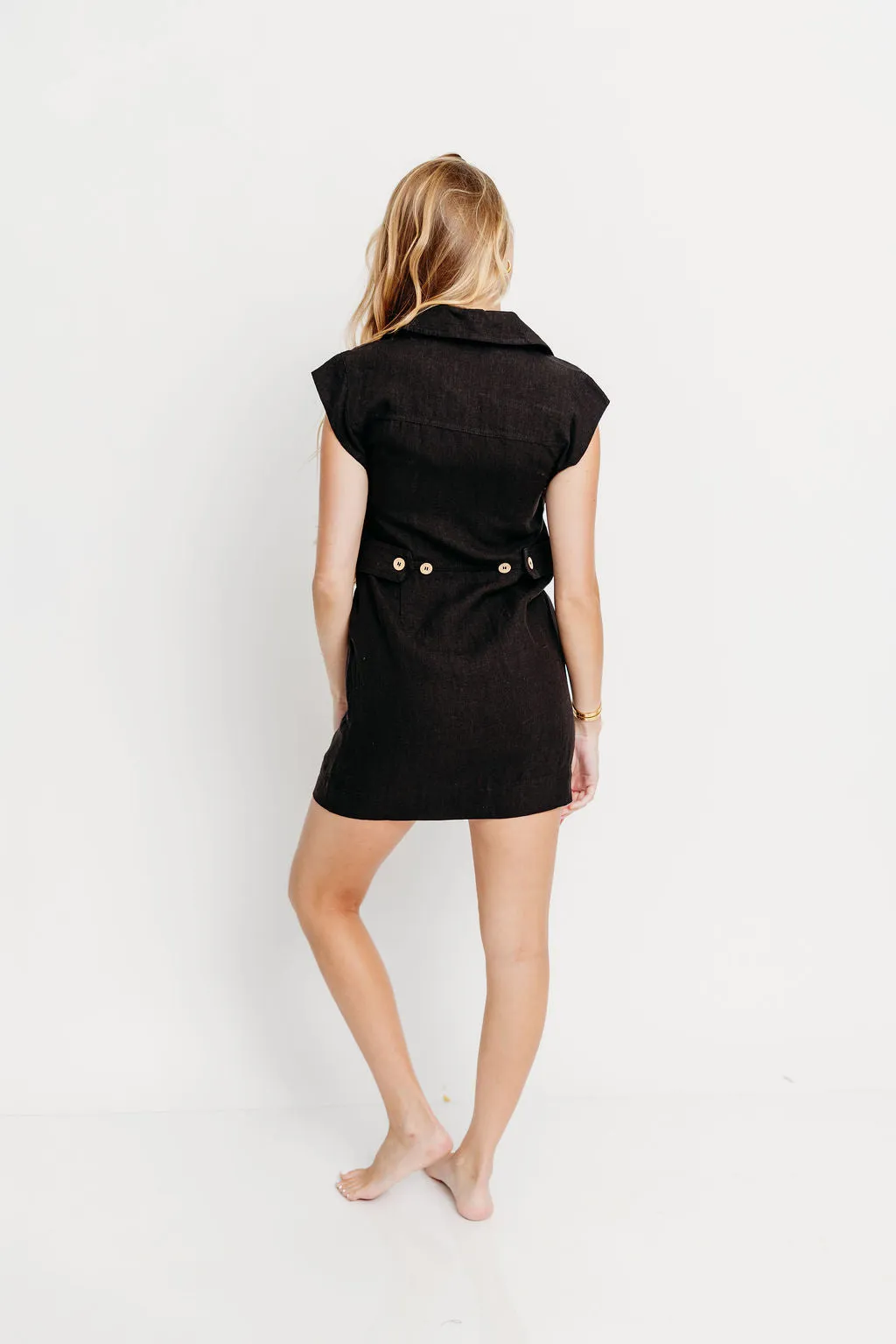 Freya 100% Linen Mini Dress in Black *Final-Sale* sold by Worth Collective product image thumbnail 4