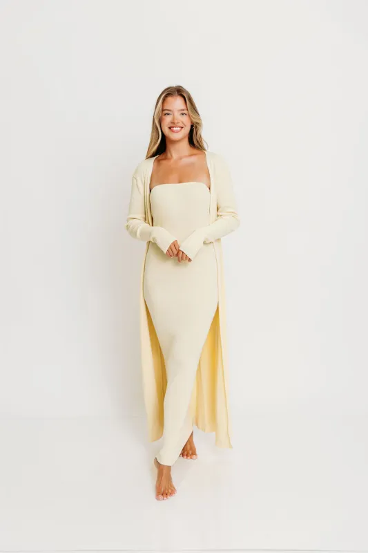 Lina Two Piece Dress Set in Butter Yellow - Bump Friendly sold by Worth Collective
