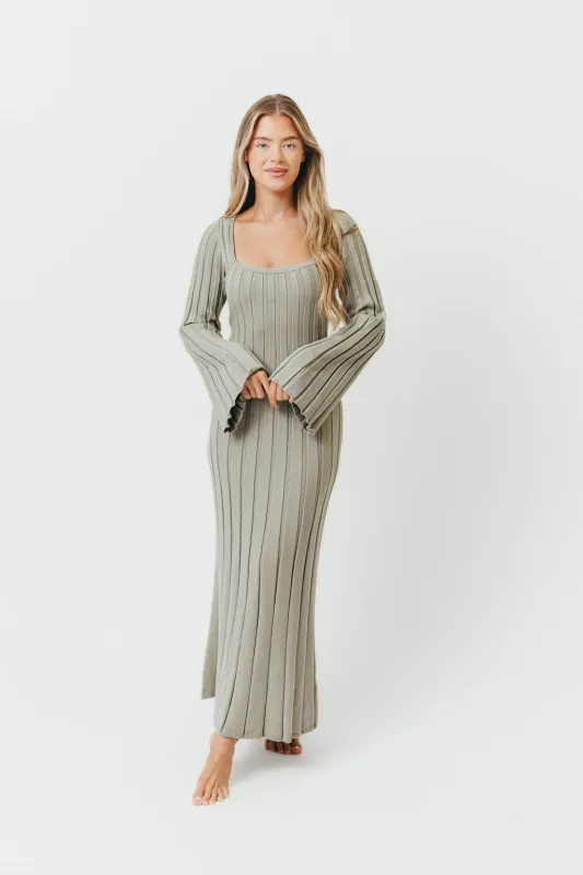 Rowan Square Neck Maxi Dress in Green sold by Worth Collective