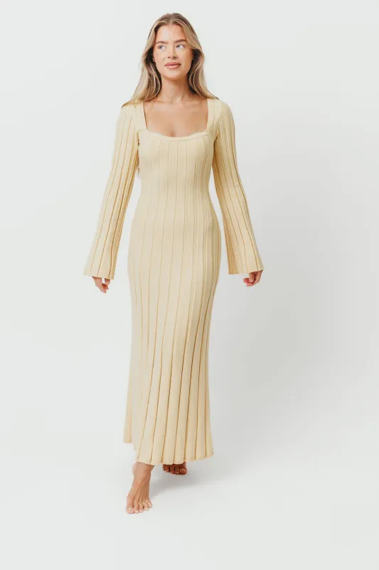 Rowan Square Neck Maxi Dress in Buttercream sold by Worth Collective