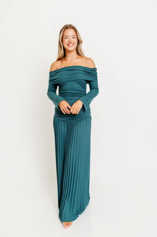 Lennox Long Sleeve Maxi Dress in Green- Bump Friendly sold by Worth Collective