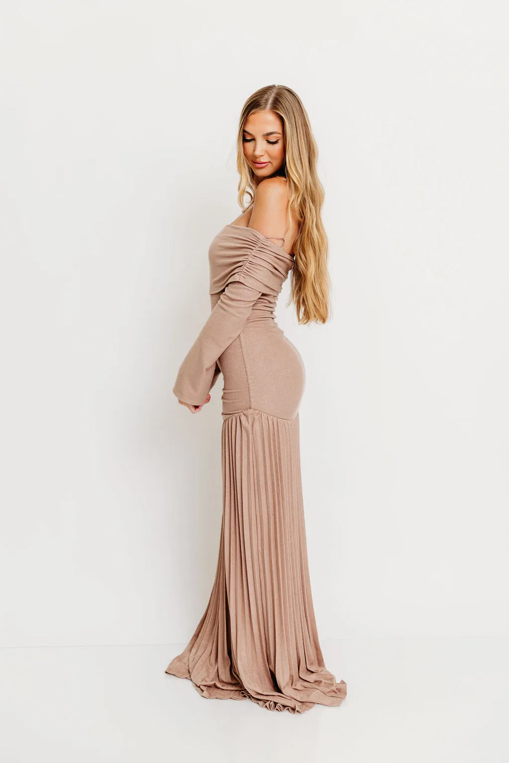 Lennox Long Sleeve Maxi Dress in Taupe - Bump Friendly sold by Worth Collective product image thumbnail 3