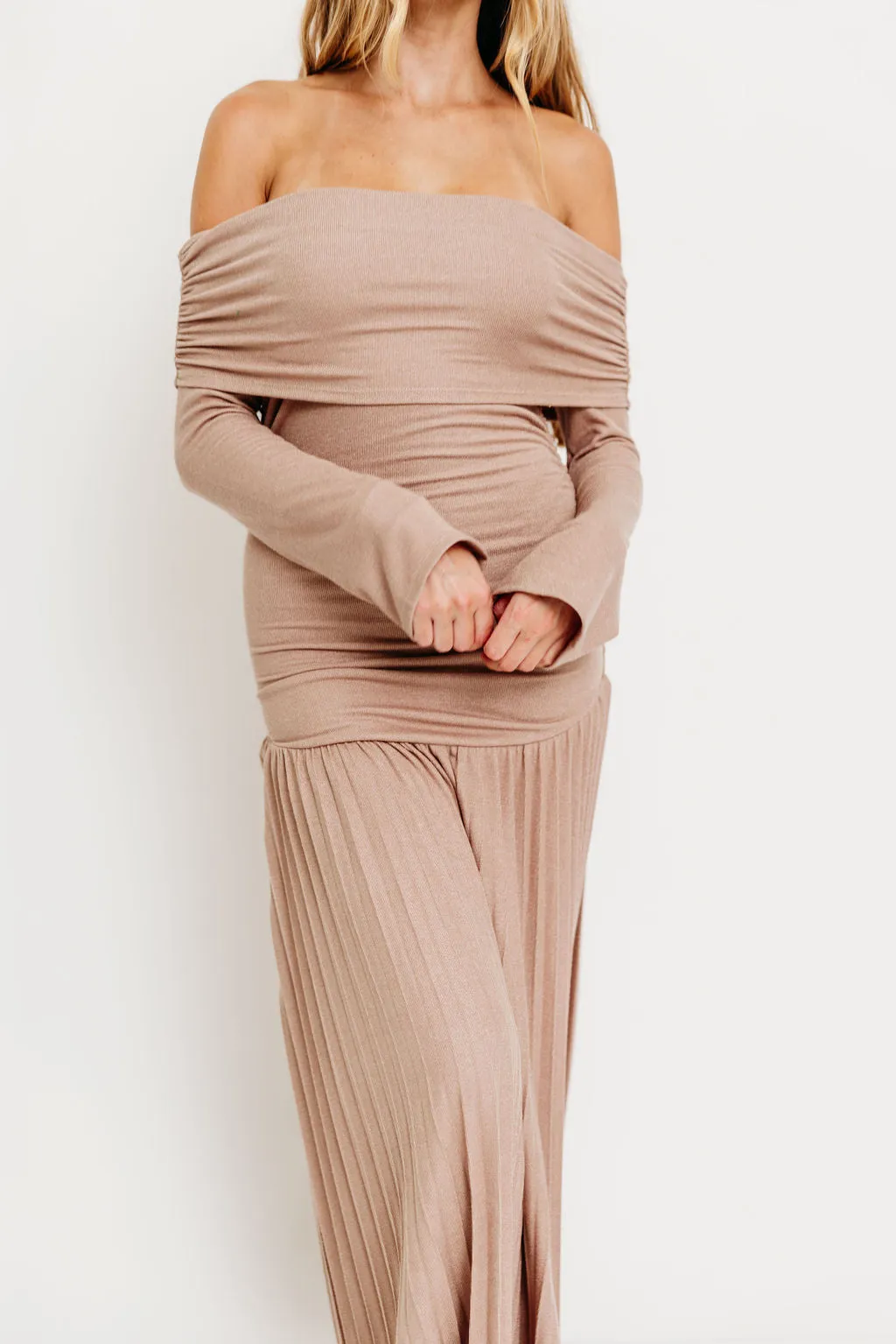 Lennox Long Sleeve Maxi Dress in Taupe - Bump Friendly sold by Worth Collective product image thumbnail 2