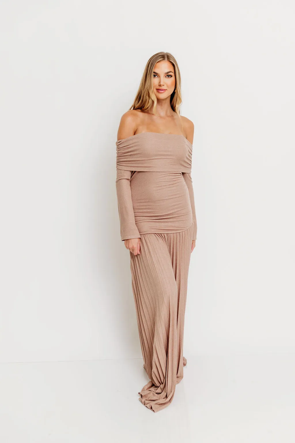 Lennox Long Sleeve Maxi Dress in Taupe - Bump Friendly sold by Worth Collective product image thumbnail 5