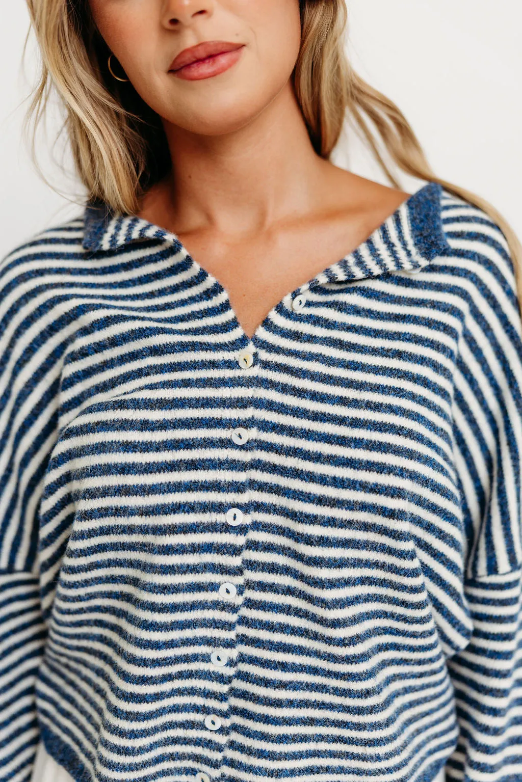 Piper Mini Stripes Cardigan in Denim sold by Worth Collective product image thumbnail 5