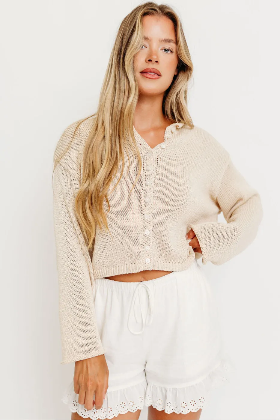 Regina Lightweight Cardigan Top in Cream sold by Worth Collective