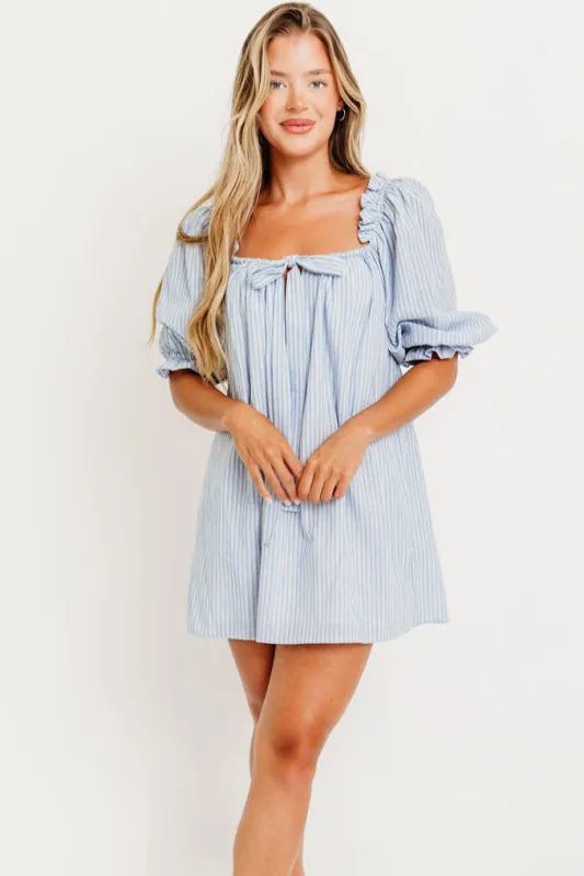 Darling 100% Cotton Mini Dress in Laguna Stripe sold by Worth Collective
