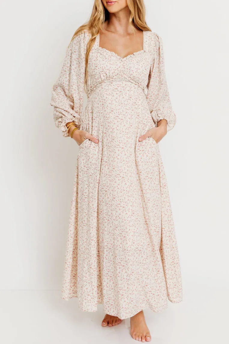 Erin Floral Maxi Dress in Vintage Cream sold by Worth Collective