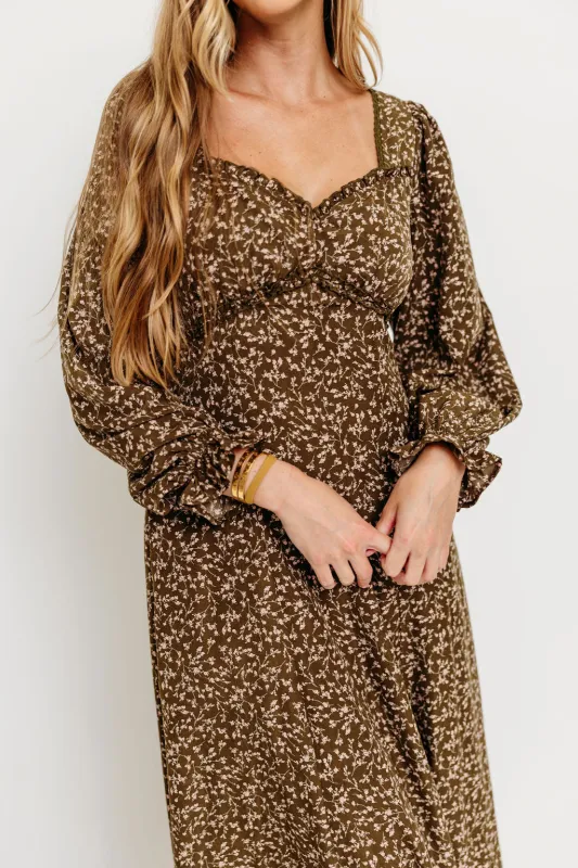Erin Floral Maxi Dress in Olive sold by Worth Collective