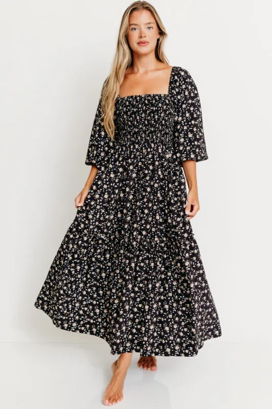 Felicia Midi Dress in Black sold by Worth Collective