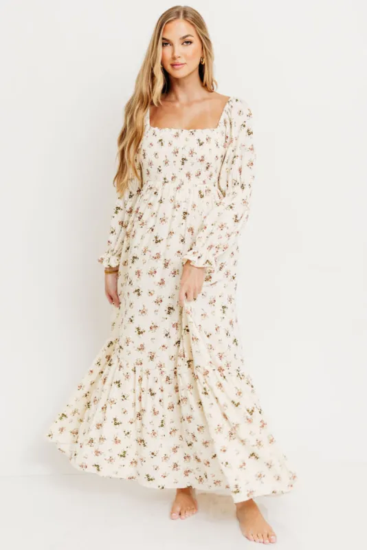 Emerson Maxi Dress with Long Sleeves in Ivory sold by Worth Collective