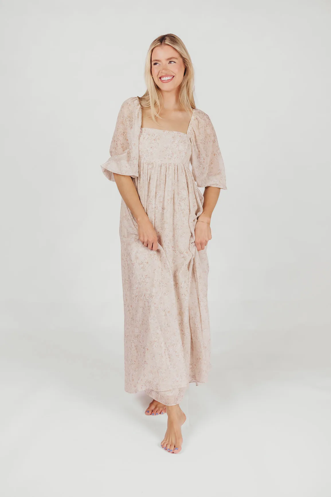*New* Mona Maxi Dress with Smocking in Beige Floral - Bump Friendly & Inclusive Sizing (S-3XL) sold by Worth Collective product image thumbnail 5