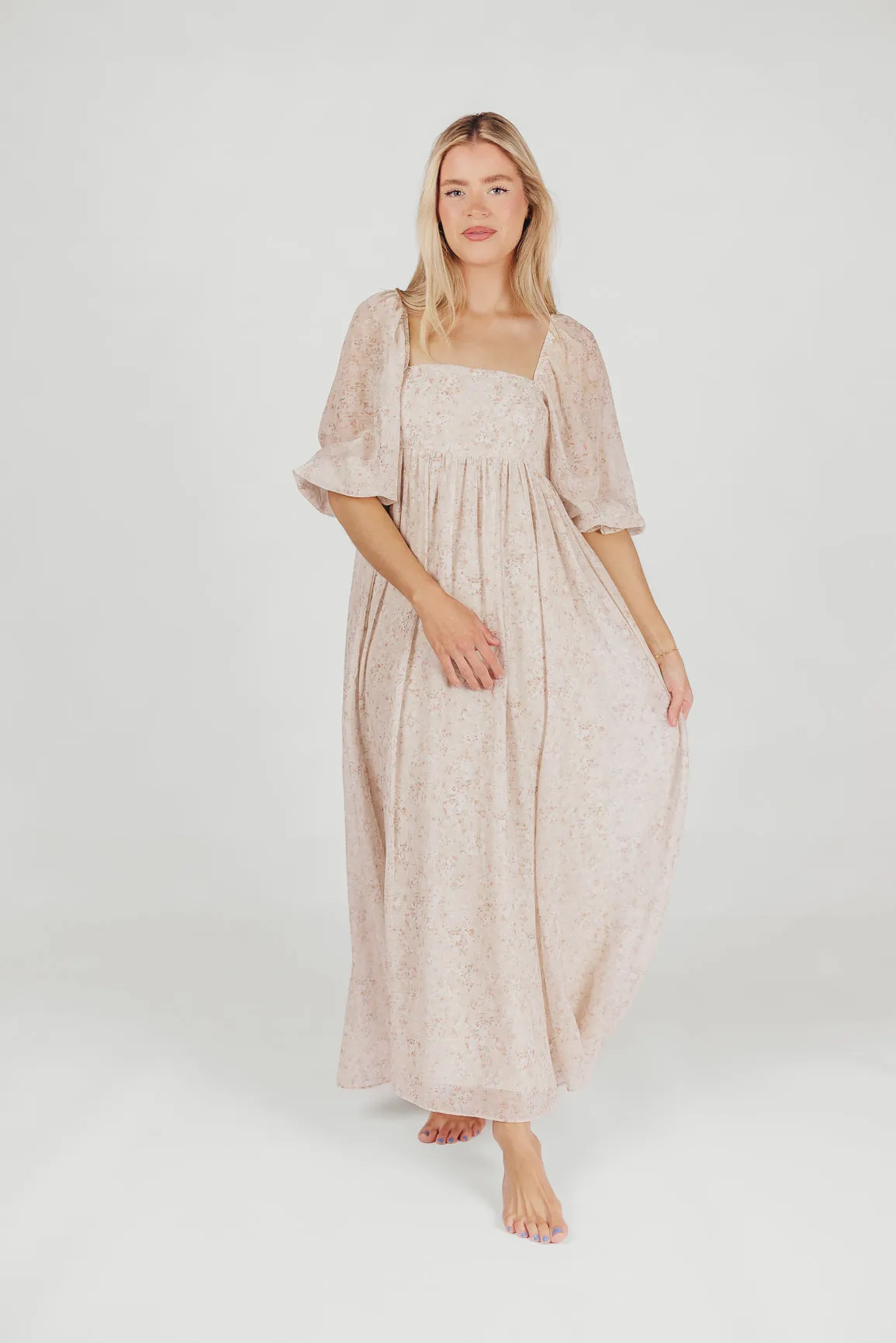*New* Mona Maxi Dress with Smocking in Beige Floral - Bump Friendly & Inclusive Sizing (S-3XL) sold by Worth Collective product image thumbnail 4