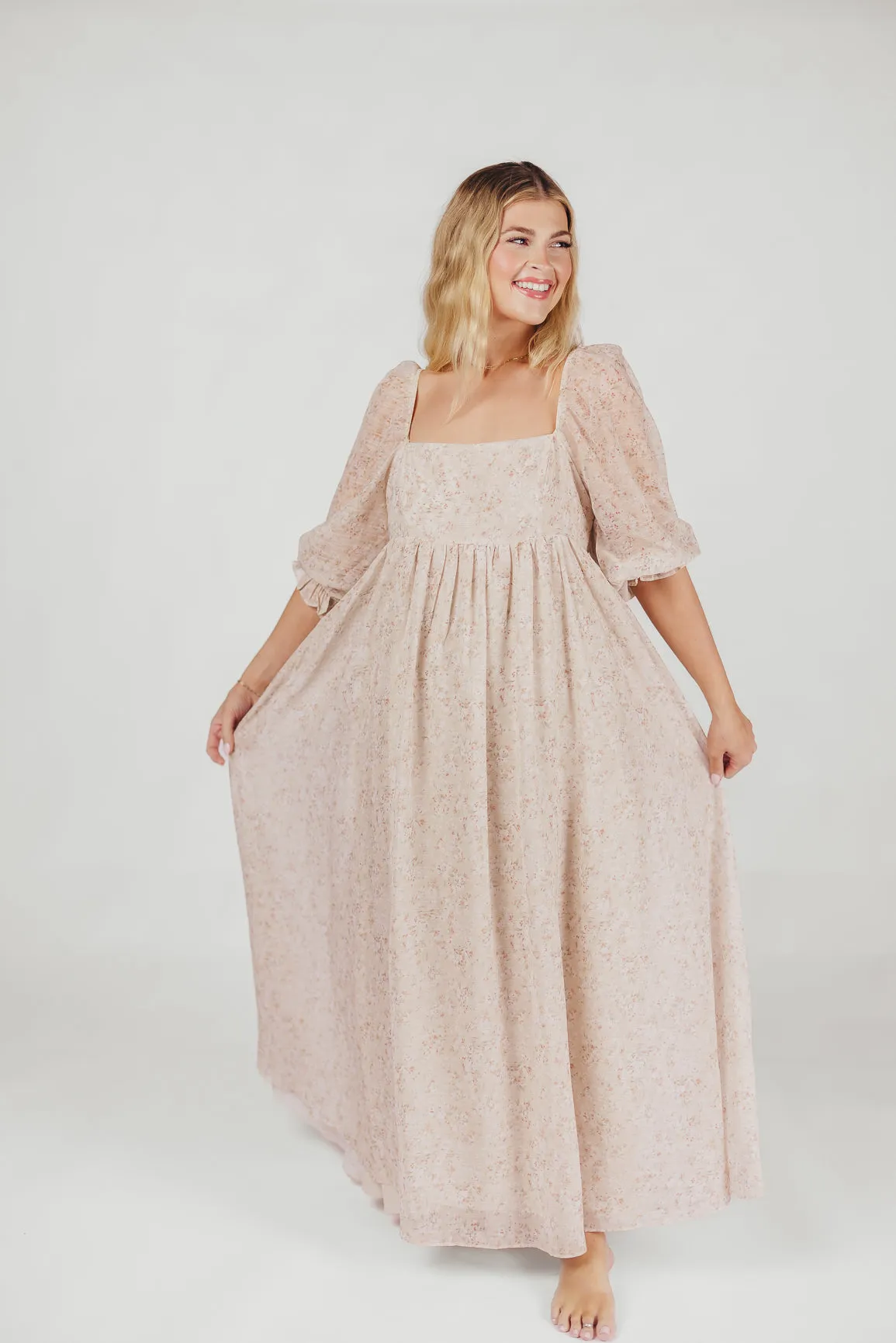 *New* Mona Maxi Dress with Smocking in Beige Floral - Bump Friendly & Inclusive Sizing (S-3XL) sold by Worth Collective product image thumbnail 2