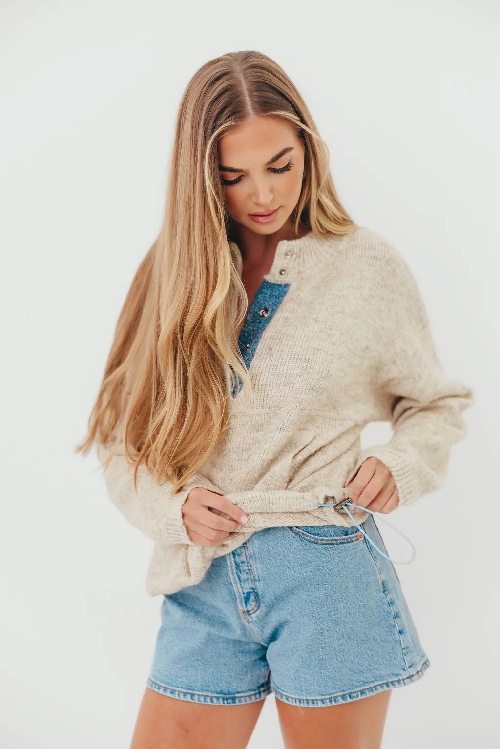 Blythe Two Tone Snap Collar Sweater in Oatmeal sold by Worth Collective product image thumbnail 4