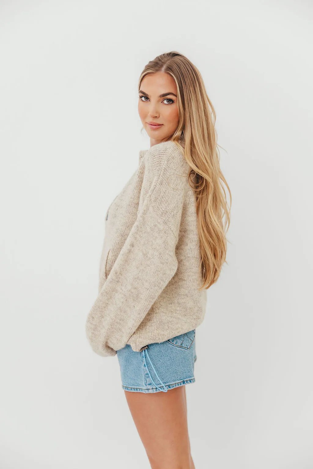 Blythe Two Tone Snap Collar Sweater in Oatmeal sold by Worth Collective product image thumbnail 3