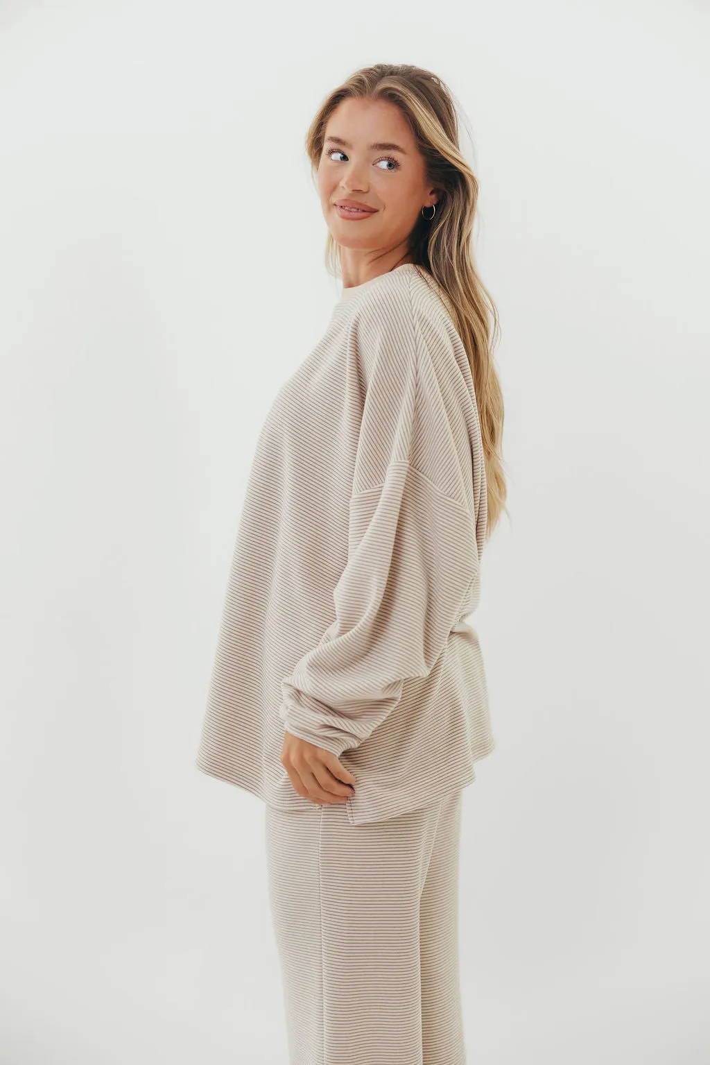 Naomi Oversized Fleece Top in Cream/Grey - Bump Friendly *Worth Exclusive Print* 12/19 PRE-ORDER sold by Worth Collective product image thumbnail 2