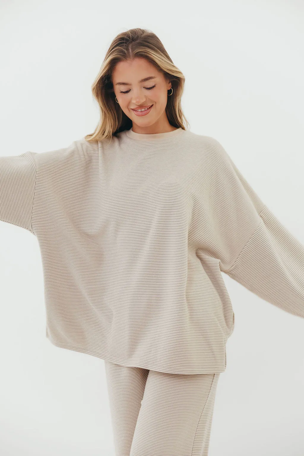 Naomi Oversized Fleece Top in Cream/Grey - Bump Friendly *Worth Exclusive Print* 12/19 PRE-ORDER sold by Worth Collective