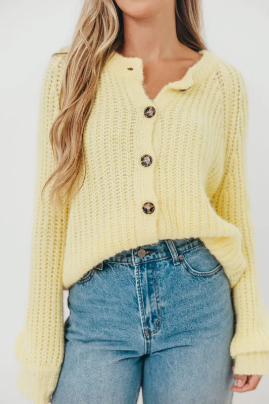 Bobbi Sweater Cardigan in Lemon sold by Worth Collective