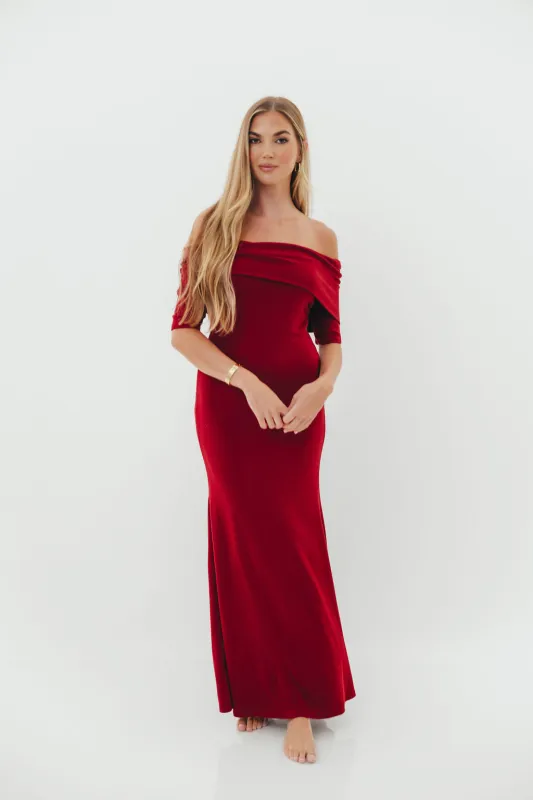Monroe Half Sleeve Maxi Dress in Red - Bump Friendly sold by Worth Collective