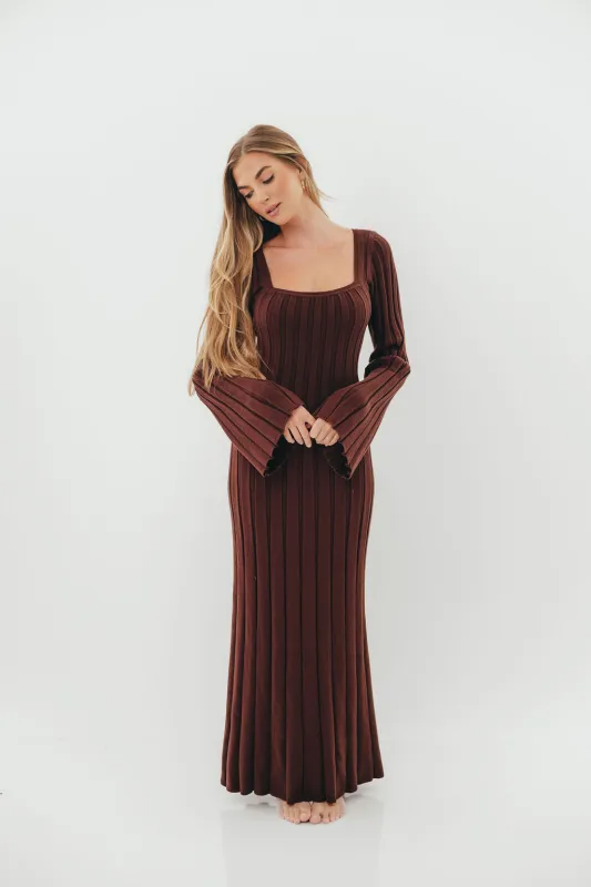 Rowan Square Neck Maxi Dress in Brown sold by Worth Collective