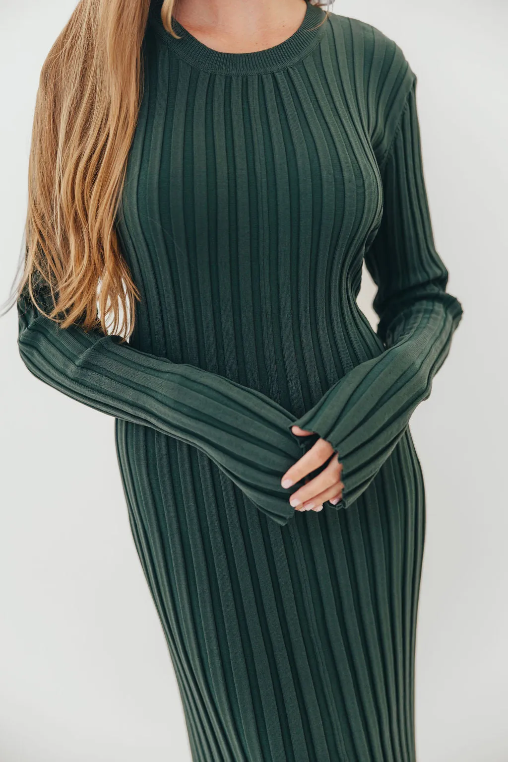Colette Premium Long Sleeved Ribbed Knit Maxi Dress in Green - Bump Friendly *Final Sale* sold by Worth Collective product image thumbnail 3