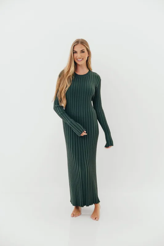 Colette Premium Long Sleeved Ribbed Knit Maxi Dress in Green - Bump Friendly *Final Sale* sold by Worth Collective