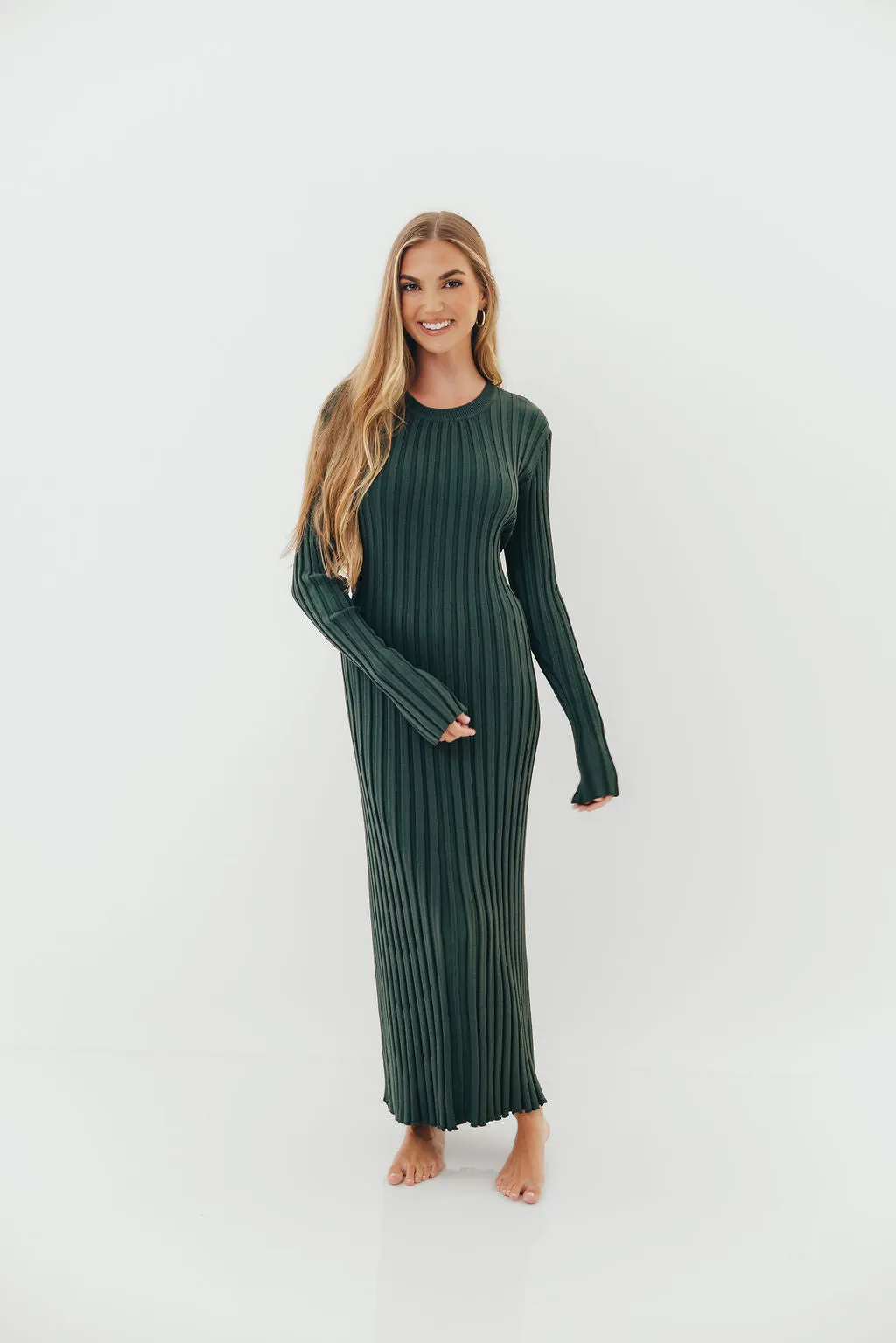 Colette Premium Long Sleeved Ribbed Knit Maxi Dress in Green - Bump Friendly *Final Sale* sold by Worth Collective